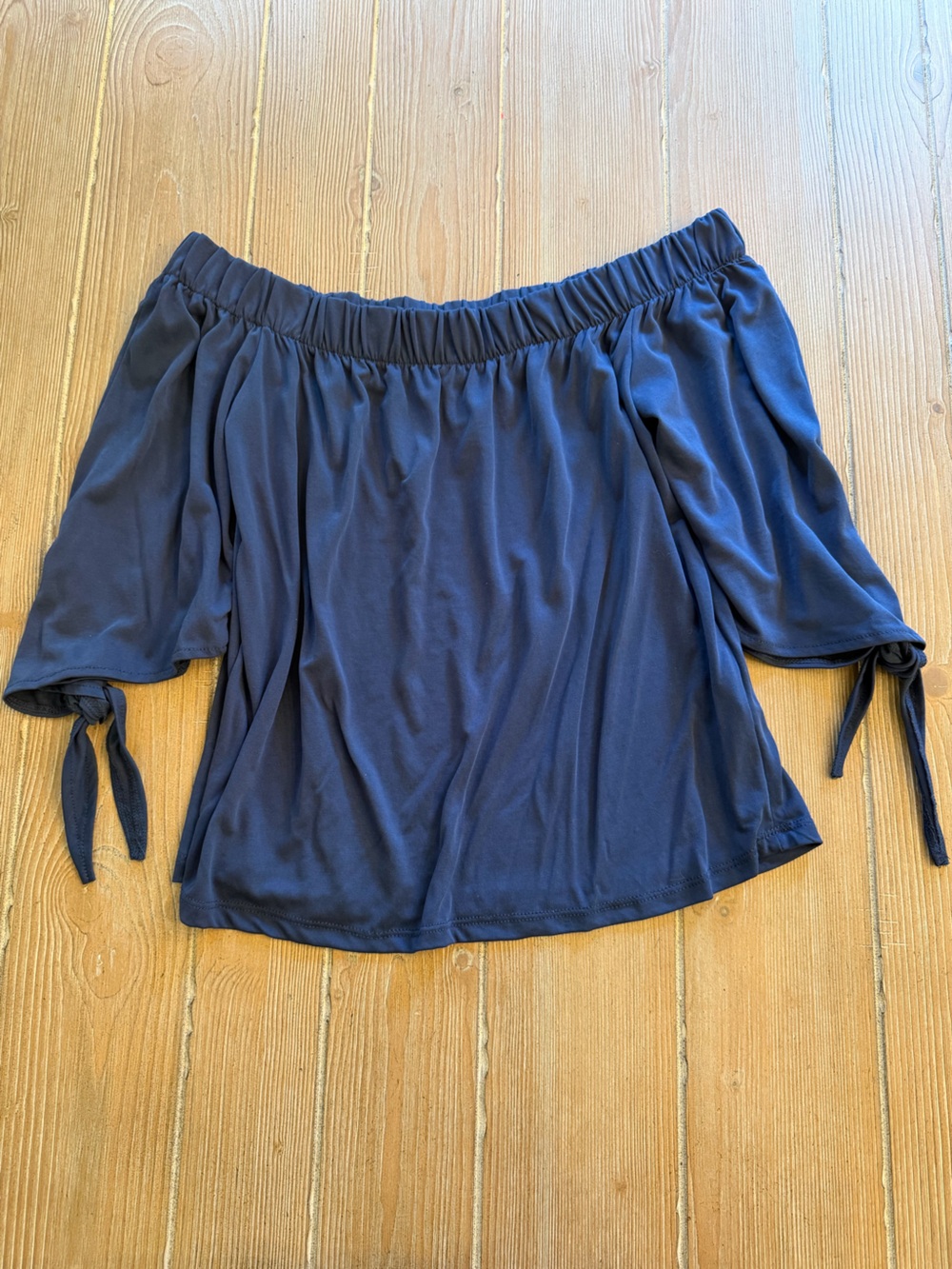 Alya Navy Blue Elastic Neckline Off Shoulder Blouse